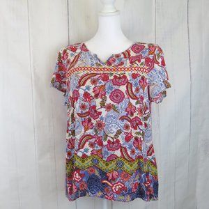 Red and Blue Floral Top Sleeveless Summer Blouse.....726